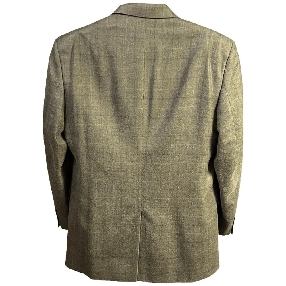 Jos A Bank Jacket Size 41R Tan 2 Button Blazer Plaid Silk Wool‎ Classic Dapper